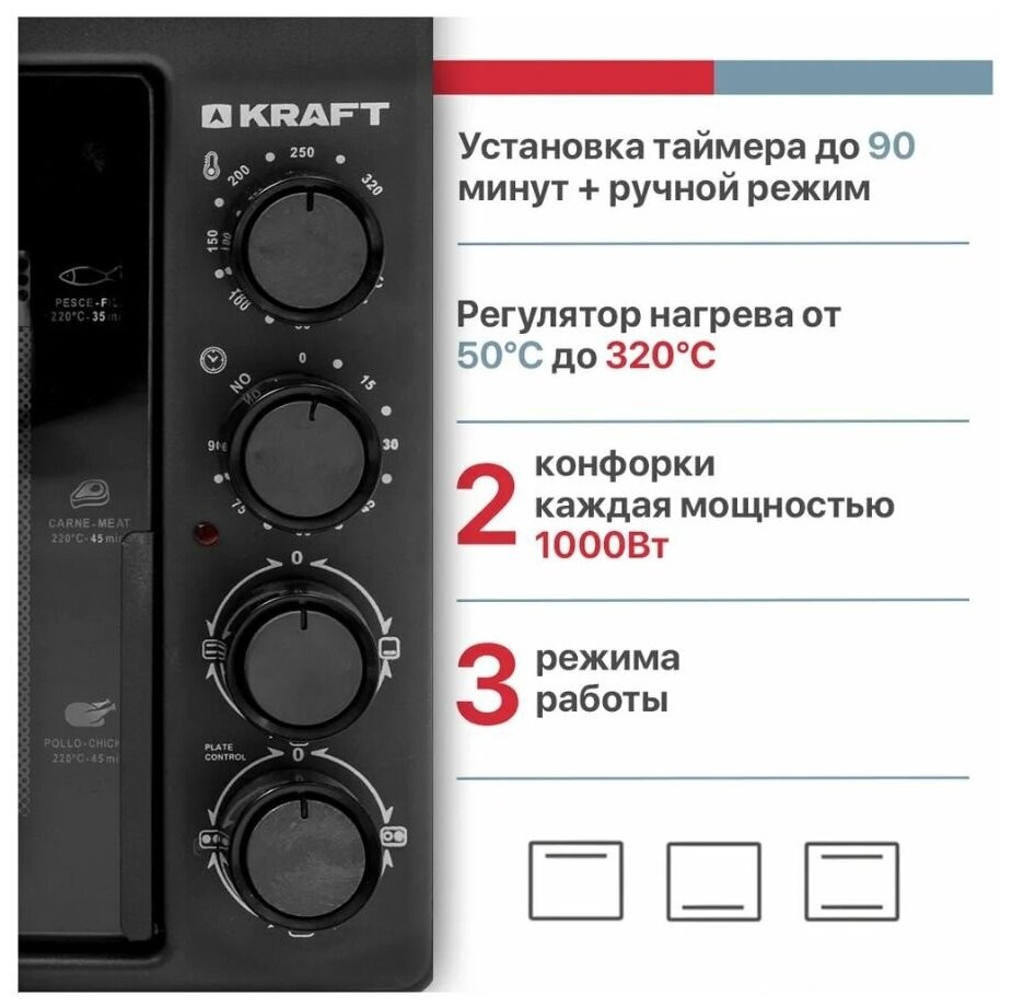 Мини-печь KRAFT KF-MOHP 3800 DGR темно-серый